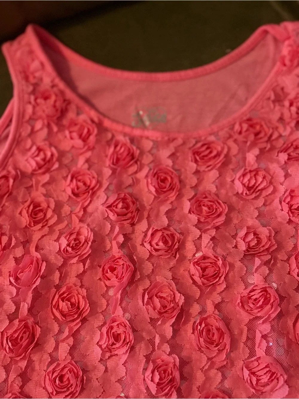 Justice Pink Floral Lace Tank with 3D Rosettes